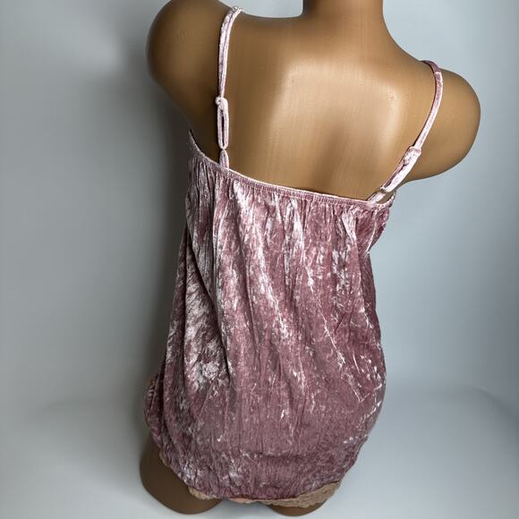 Crushed Velvet Lace Cami Pink Gold Trim Small Fairycore Coquette Romantic Top - Picture 2 of 11
